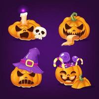 Spooky Halloween pumpkins cartoon vector illustrations set