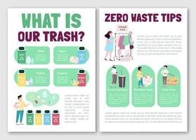 Zero waste lifestyle tips flat vector brochure template