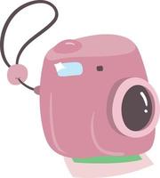 Cute Polaroid Camera in Pink Color with instant picture printing from bottom. vector