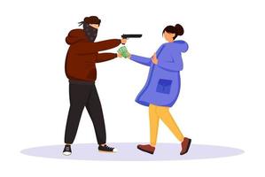 Armed street robbery flat color vector faceless character