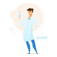 Liquid soap manufacturing flat color vector illustration