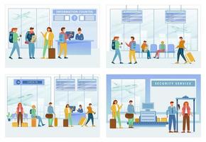 Airport zones flat vector illustrations set