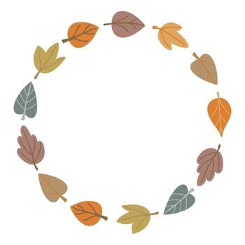 Autumnal wreath laurel round frame with colorful leaves and copy space vector