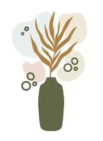 silueta de rama de planta en un jarrón con manchas de forma abstracta y garabatos vector