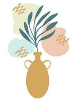 plant branch silhouette in vase with abstract shape blobs and doodles vector