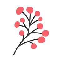 Red berries on a branch. Vector illustration in a flat doodle style