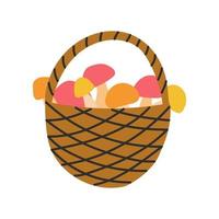 Wicker basket with mushrooms. Vector illustration