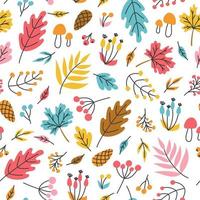 Autumn plants and berries on a white background. Vector pattern