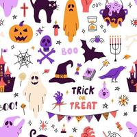 Pumpkin, ghosts, bat. Vector pattern for Halloween