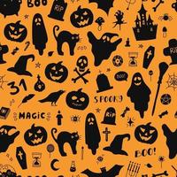 calabaza, fantasmas, murciélago, siluetas para halloween. patrón de vector