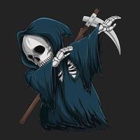 Grim reaper skeleton doing dabbing dance, Halloween character dabbing vector