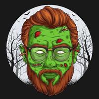 handsome zombie face over full moon, scary halloween character vector