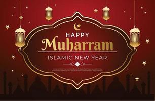 happy muharram islamic new years greeting card vector