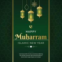 happy muharram islamic new years greeting card vector