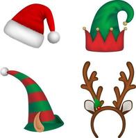 Santa claus hat, elf hats and reindeer horns headband vector