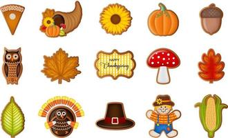 set of isolated thanksgiving gingerbread cookies vector