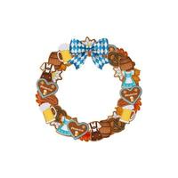 oktoberfest wreath with gingerbread cookies and blue and white bow vector
