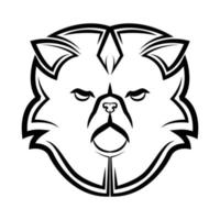 Black and white line art of persian cat head. vector
