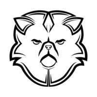 Black and white line art of persian cat head. vector