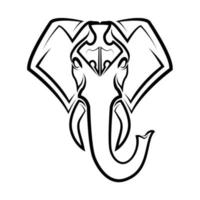 arte lineal en blanco y negro de la parte delantera de la cabeza del elefante. vector