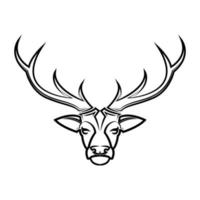 Black and white line art of deer head. vector