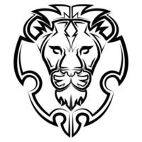 Black and white line art of the front of the lion head vector