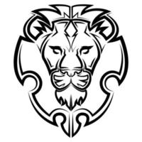 Black and white line art of the front of the lion head vector