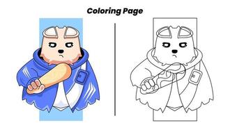 cute pig hero with coloring pages vector