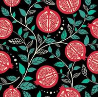 Seamless pattern  pomegranate fruits, Seed with leaf vector