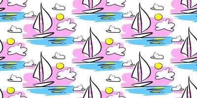 sailboat ship sunset seamless colored background vector