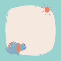 Cute dinosaur with a blot frame in simple cartoon hand-drawn style. vector