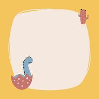 Cute dinosaur with a blot frame in simple cartoon hand-drawn style. vector