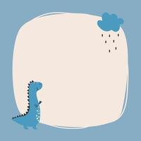 Cute dinosaur with a blot frame in simple cartoon hand-drawn style. vector