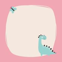 Cute dinosaur with a blot frame in simple cartoon hand-drawn style. vector