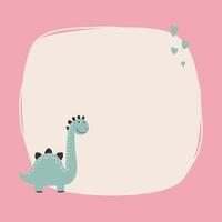 Cute dinosaur with a blot frame in simple cartoon hand-drawn style. vector