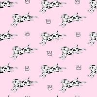 Cute dog little dalmatians with crowns Pink pastel pattern doodle pet vector
