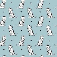 Cute dog little dalmatians with hearts Blue pastel pattern pet vector