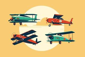 conjunto de atracciones de biplanos o aviones vector