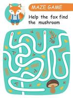 Help the fox find the mushroom. Maze game for kids. Vecto vector