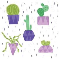 Composition with different potted cactus plants and doodles vector