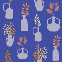 Vases and plants seamless pattern vector
