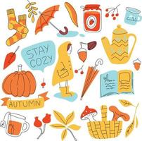 elementos de otoño doodle set iconos temporada de otoño oktober simple.