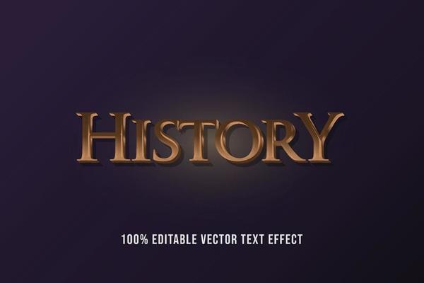 history text effect graphic style, editable gold text effect
