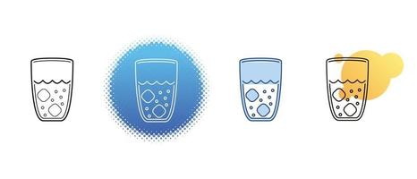 This is a set of contour and color icons of carbonated drink with ice vector