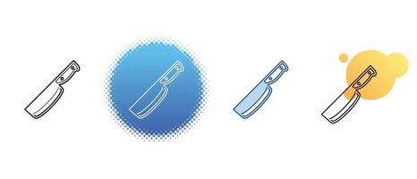 Este es un conjunto de iconos de contorno y color de un cuchillo de verduras. vector