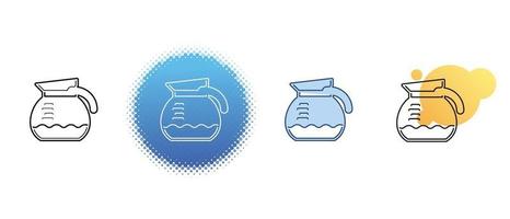 This is a set of contour and color icons of a glass flask for coffee vector