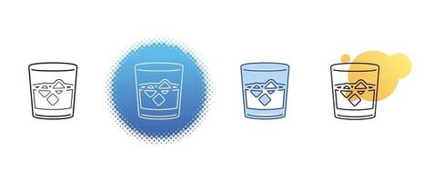 Este es un conjunto de iconos de contorno y color de alcohol con hielo. vector