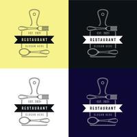 logotipos de restaurantes con diseños de tabla de cortar, tenedor y cuchara vector