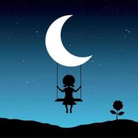 Illustration of girl swinging on the moon vector