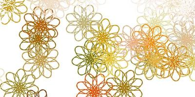 textura de doodle de vector verde claro, amarillo con flores.